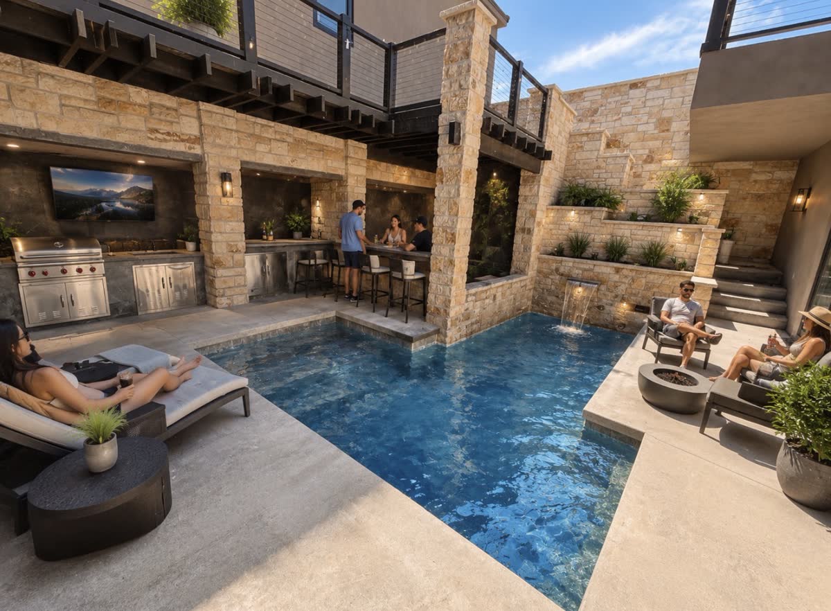 Luxury Quo Vadis Homes outdoor living space with pool